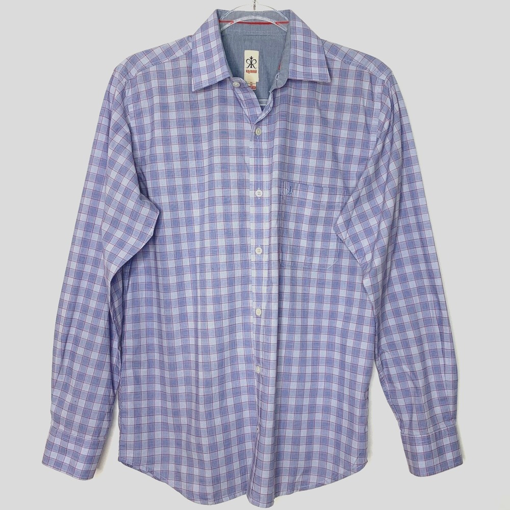 Raymond Mens Size 39 cm Button Up Shirt Smart Fit Long Sleeve Check Pattern
